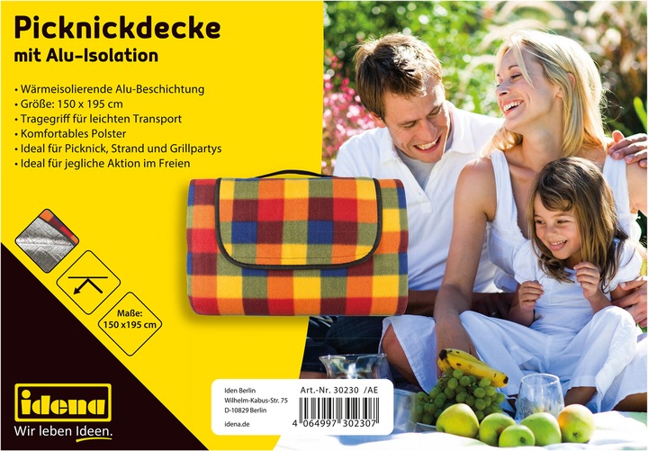 Produktbild Idena Picknickdecke bunt 150X195cm Alu Isolation