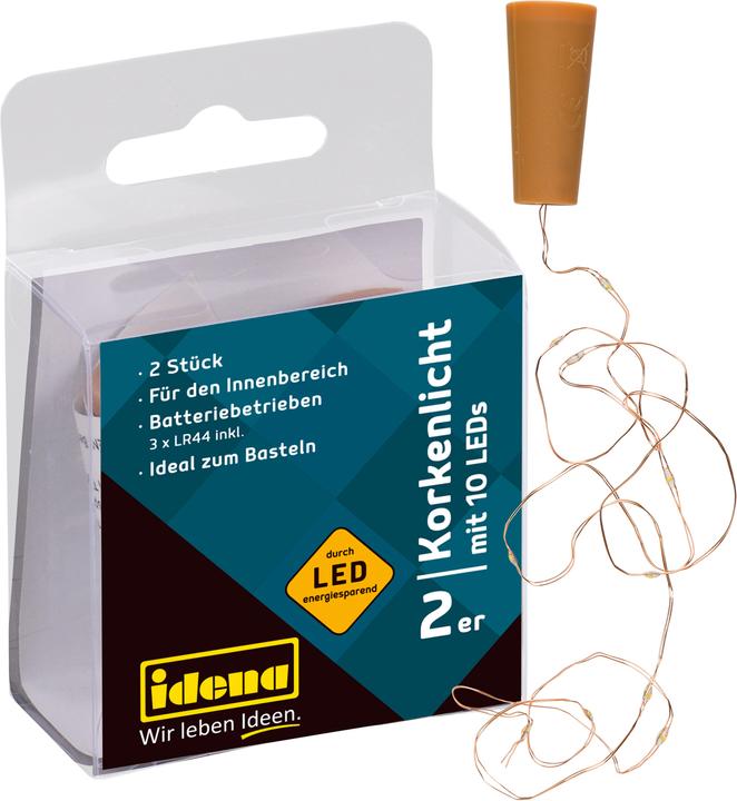 Idena Korken-Lichterkette 2er Set,10 LED, warmweiss (0.90 m)