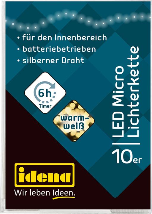 Produktbild Idena Micro Lichterkette 10LED, warmweiss,6h-Timer (1.20 m)