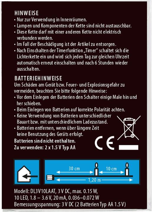 Produktbild Idena Micro Lichterkette 10LED, warmweiss,6h-Timer (1.20 m)
