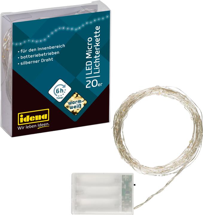 Produktbild Idena Micro Lichterkette 20 LED, warmweiss,6h-Timer (2.20 m)
