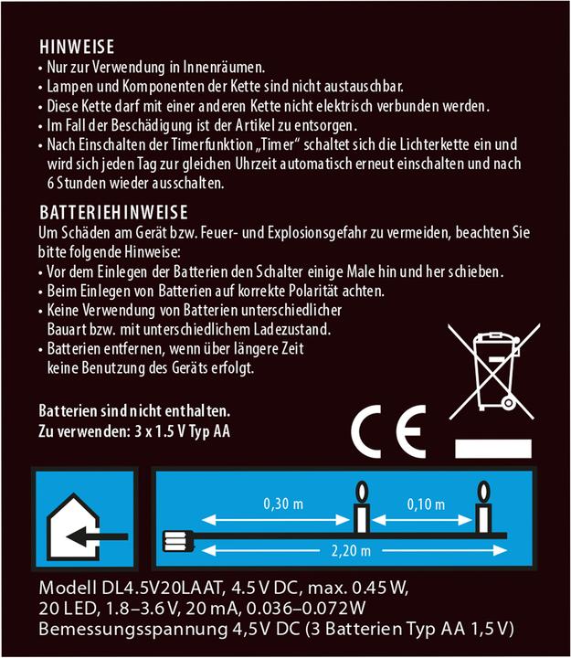 Produktbild Idena Micro Lichterkette 20 LED, warmweiss,6h-Timer (2.20 m)
