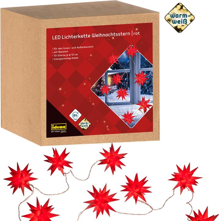 Idena LED Lichterkette 10 Sterne rot Ø 12cm (0.24 m)