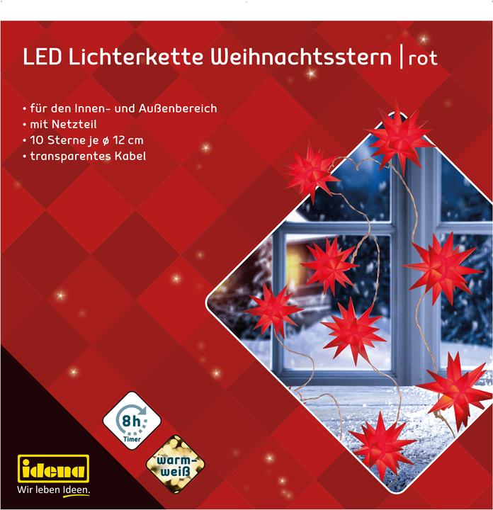 Produktbild Idena LED Lichterkette 10 Sterne rot Ø 12cm (0.24 m)