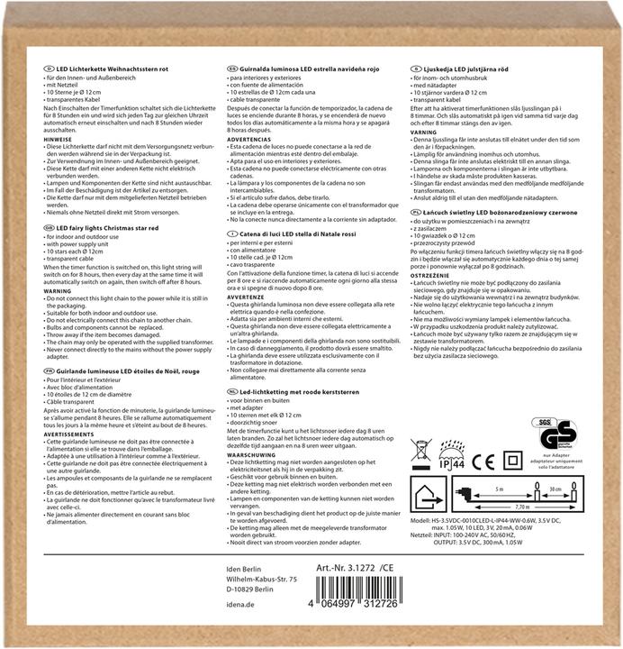 Produktbild Idena LED Lichterkette 10 Sterne rot Ø 12cm (0.24 m)