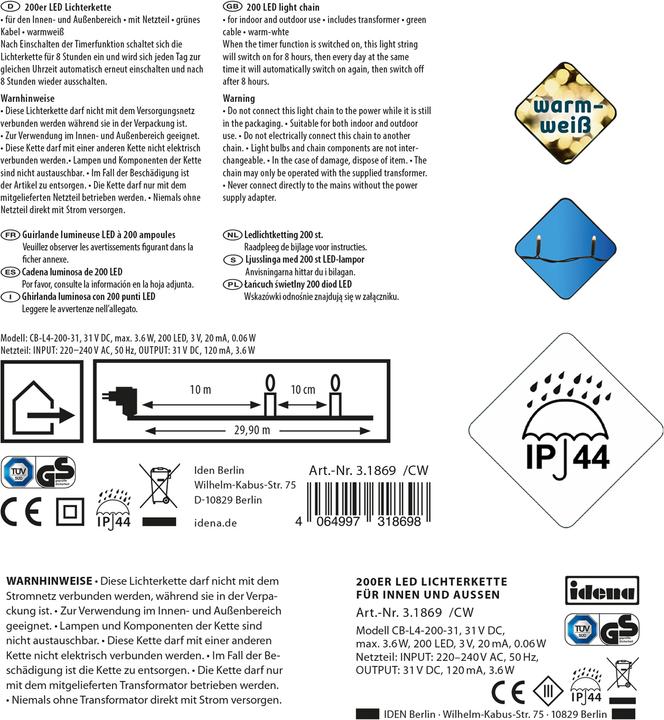 Actual product image Idena LED light chain 200 warm white for outside (0.90 m)
