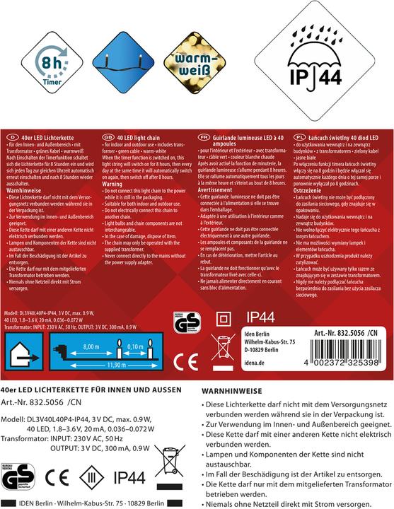 Produktbild Idena LED-Lichterkette 40er warmweiss,für Aussen (1 m)