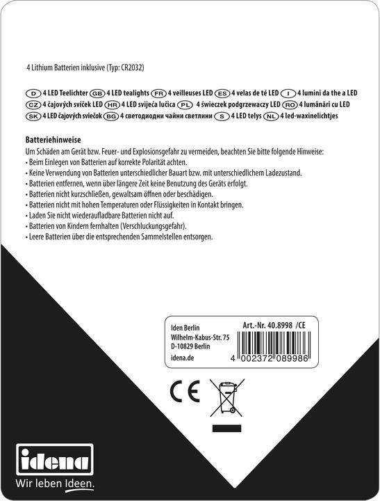 Image du produit Idena Bougies à réchaud LED 4p. avec piles au lithium (4 x)