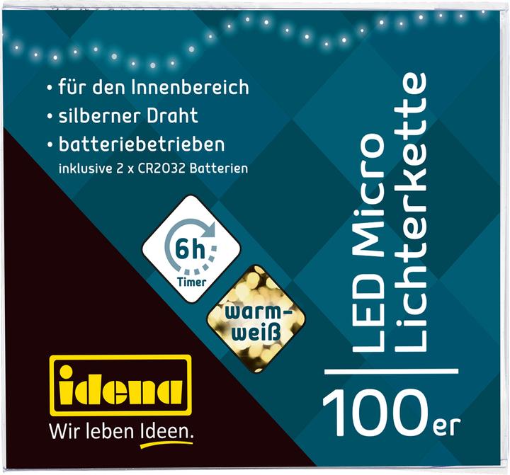Image du produit Idena Micro guirlande lumineuse 100LED,blanc chaud,6h timer (0.09 m)