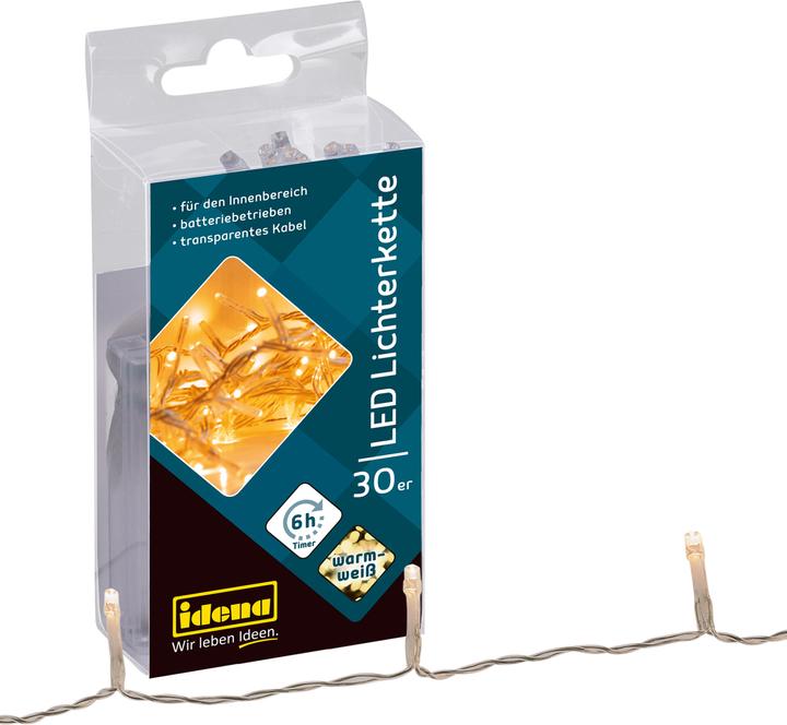 Produktbild Idena LED-Lichterkette 30er WW mit 6h Timer (1.10 m)