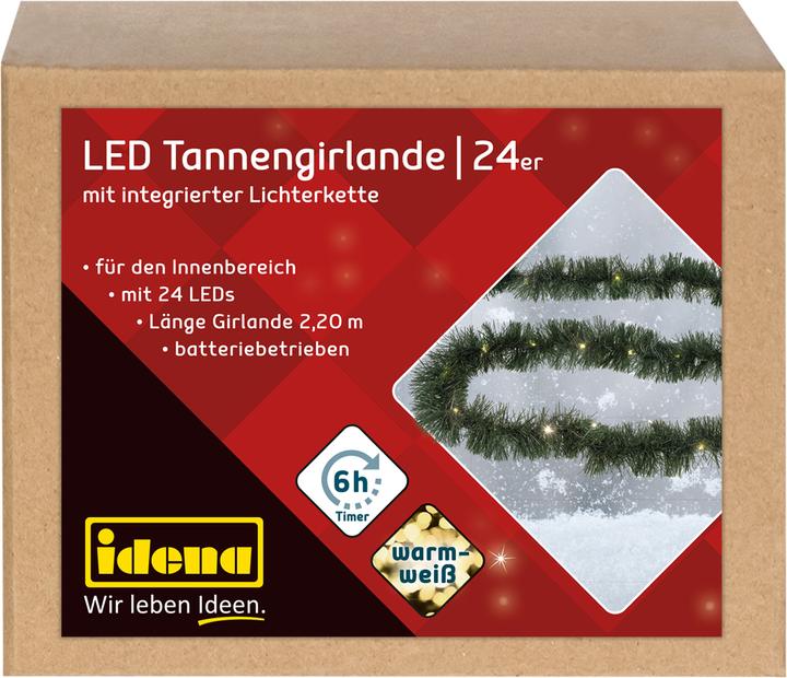 Image du produit Idena Guirlande de sapin à LED 24 lumières blanc chaud Timer 2,2m (2.20 m)