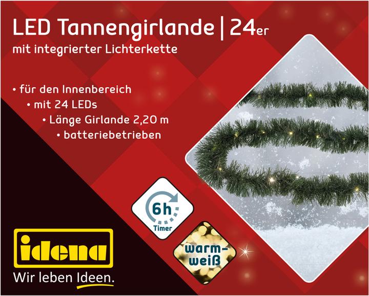 Image du produit Idena Guirlande de sapin à LED 24 lumières blanc chaud Timer 2,2m (2.20 m)