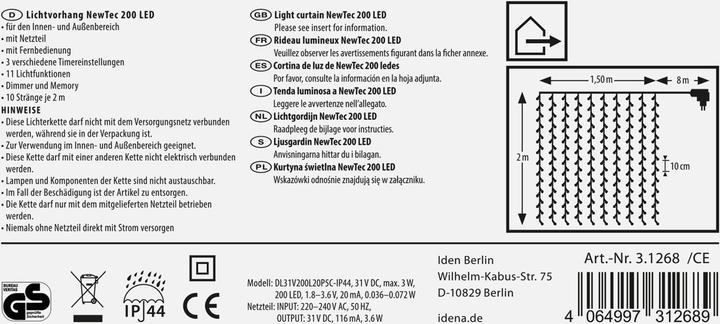 Produktbild Idena Lichtvorhang NewTec 200 LED ww/bunt 1,5x2m (2 m)