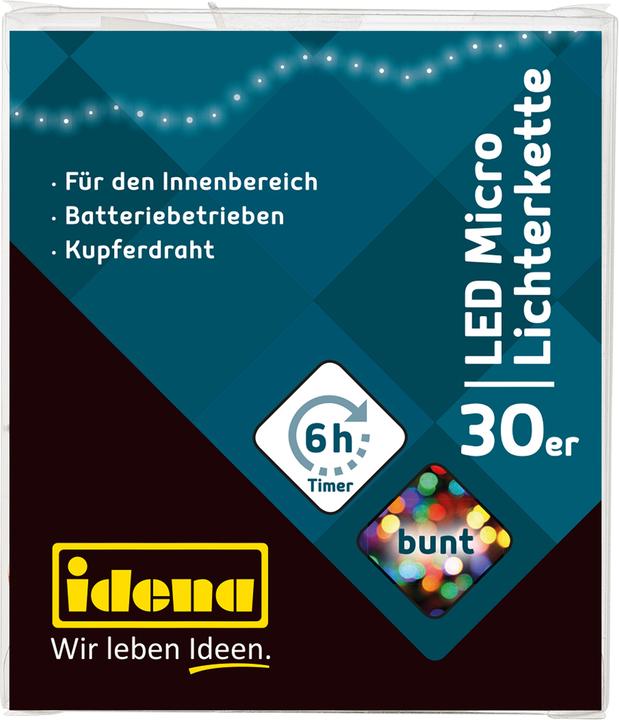 Image du produit Idena Micro guirlande lumineuse 30 LED, multicolore,minuterie 6h (0.09 m)