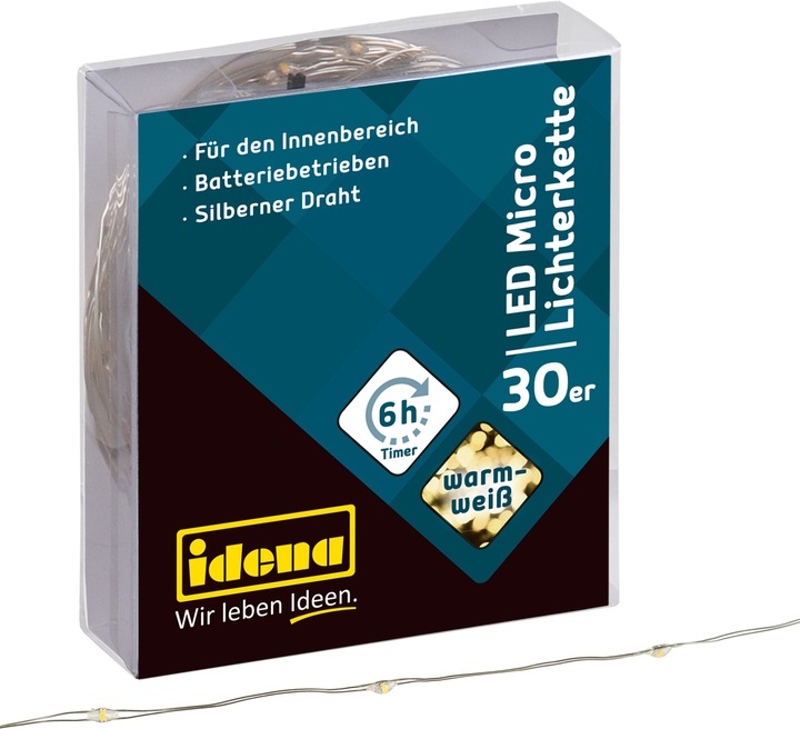 Produktbild Idena Micro Lichterkette 30 LED, warmweiss,6h-Timer (3.20 m)