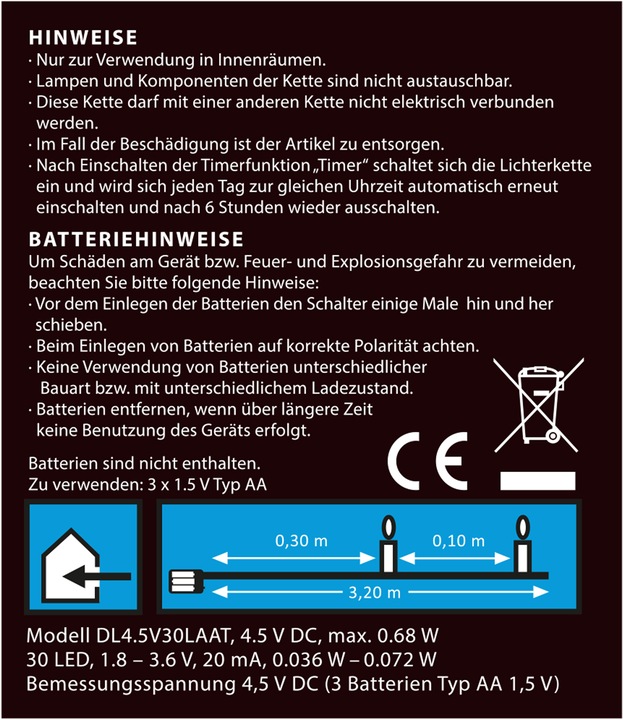 Produktbild Idena Micro Lichterkette 30 LED, warmweiss,6h-Timer (3.20 m)