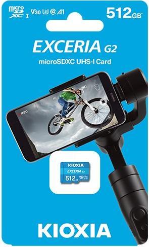 Actual product image Kioxia MICRO SD 512GB EXCERIA G2 W/ADAPTOR (512 GB, microSDHC, U3, UHS-III)