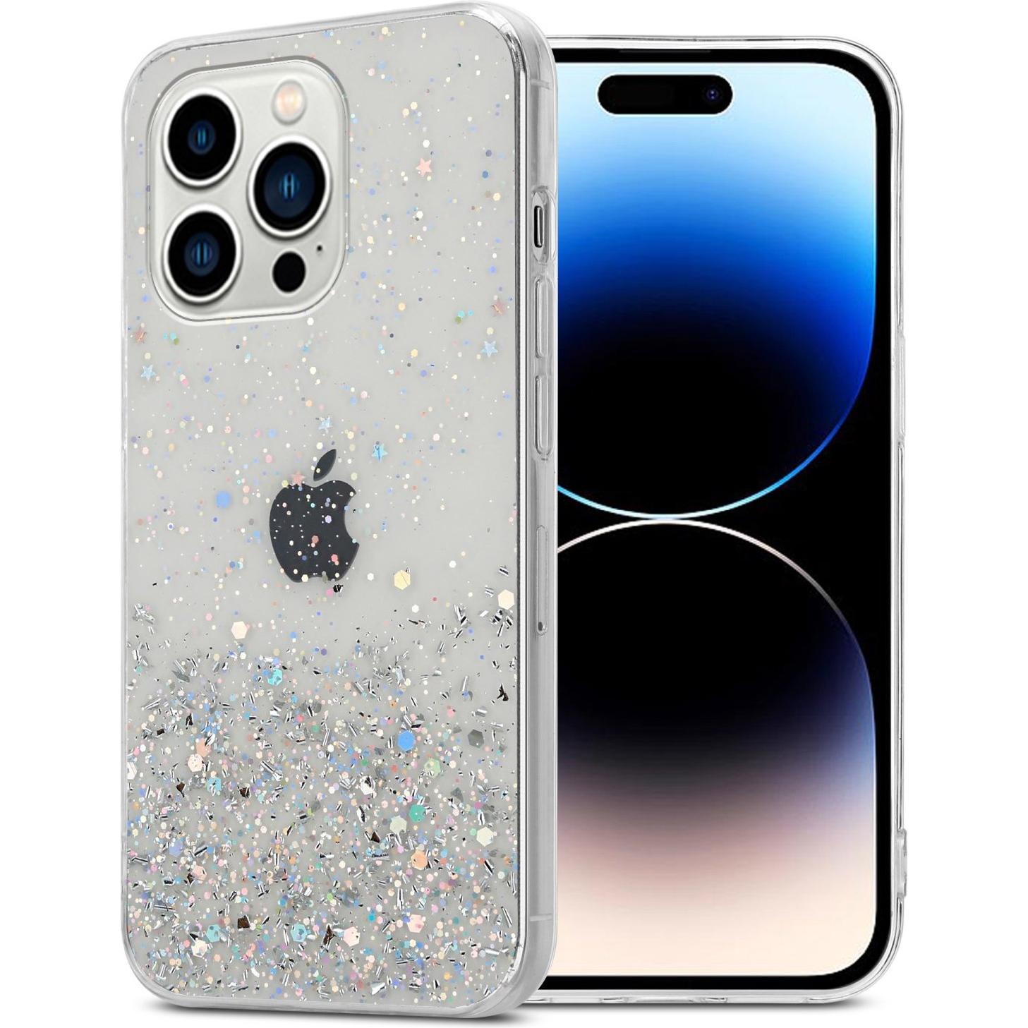 Cadorabo Hülle für Apple iPhone 14 PRO im TPU funkelnder Glitter Style (Apple iPhone 14 Pro), Smartphone Hülle, Transpar...