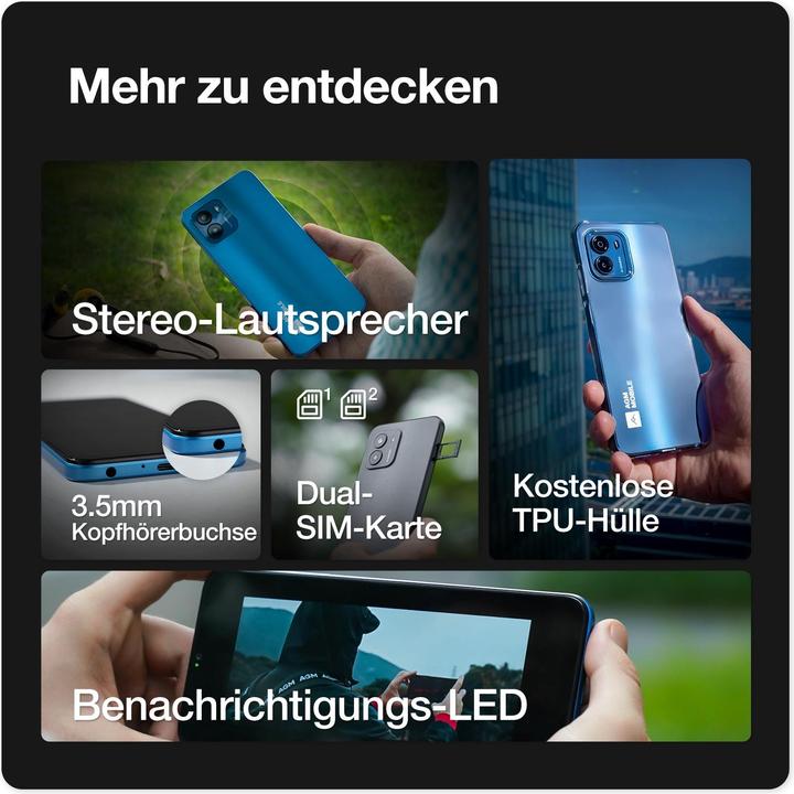 Produktbild AGM NOTE N1 128GB VIVID BLUE (128 GB, Vivid Blue, 6.52", Hybrid Dual SIM)