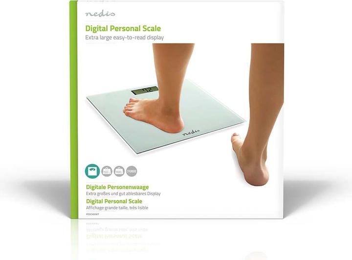 Actual product image Nedis Personal scale | Digital | White | Tempered glass | Max. weighing capacity: 150 kg (150 kg)