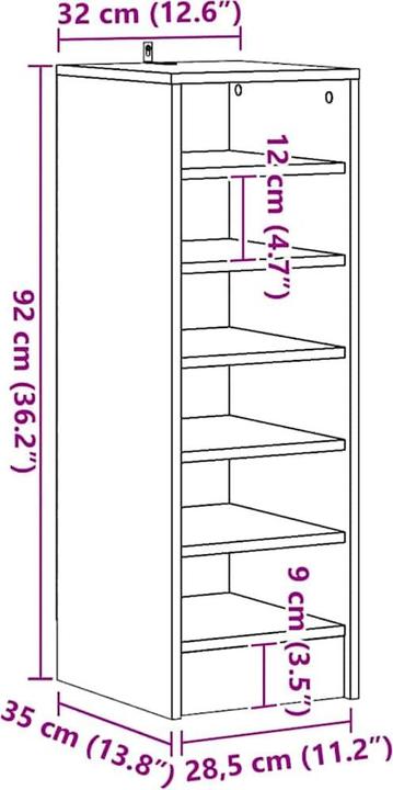 Produktbild vidaXL Wand-Schuhschrank (35 x 35 x 90 cm)