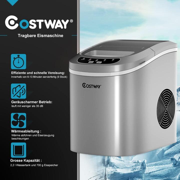 Image du produit Costway Machine à glace 12Kg/24h, argent