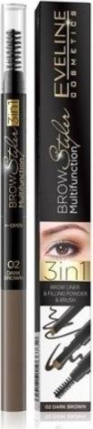 Eveline Brow Multifunction 3In1 Brow Liner Filling Powder&Brush 02 Dark Brown