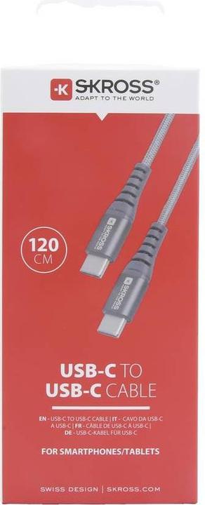 Actual product image Skross USB Cable USB-C to USB-C Cable 2.0, Braiding, 1.20m space gray (1.20 m, USB 2.0, 36 W)