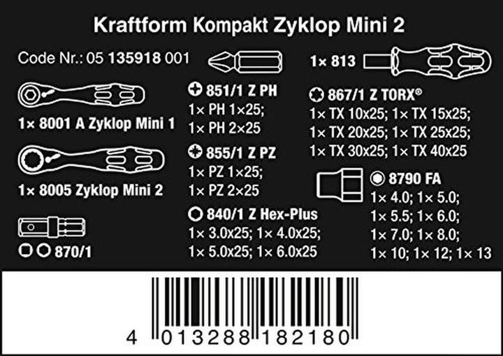 Produktbild Wera Kraftform Kompakt Zyklop Mini 2 (6 mm, 12 mm, 10  mm, 7 mm, 11 mm, 5 mm, 8 mm, 9 mm, 13 mm, 4 mm)