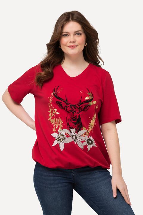 Produktbild Ulla Popken T-Shirt, Trachtenmotiv, V-Ausschnitt, Halbarm, Elastiksaum (42, 44)