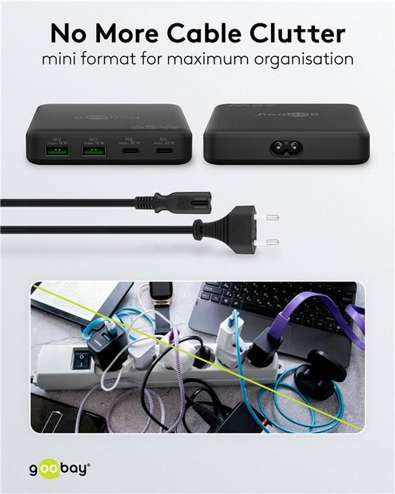 Produktbild Goobay USB-C PD GaN Multiport-Tischladegerät 65 W schwarz (65 W, 4 Ports)
