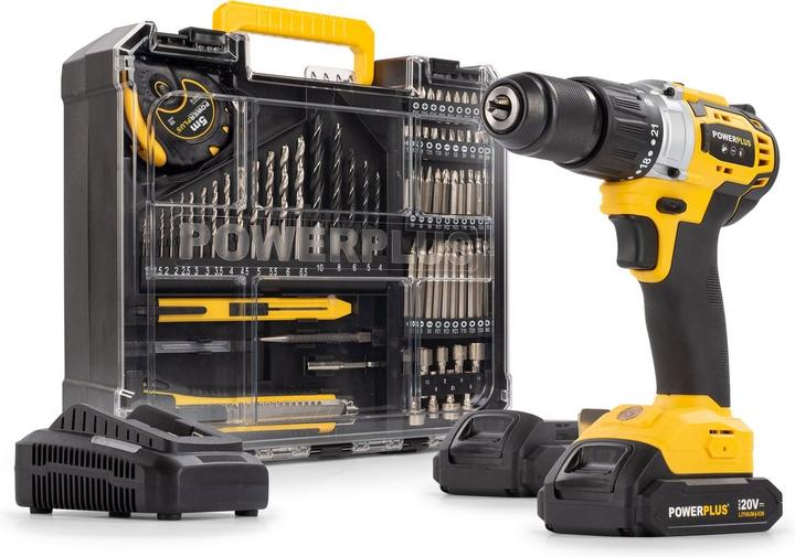Powerplus Schlagbohrm.- schrauber bürstenlos 20V 60Nm - inkl. 2 Akkus 20V 2.0Ah - 78 Acc.