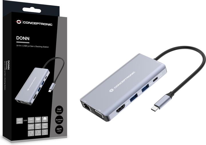 Immagine prodotto Conceptronic Dock USB-C->HDMI, USB3.0, 100WPD 10-in-1 0,2m sw (USB-C, 10 Porti)