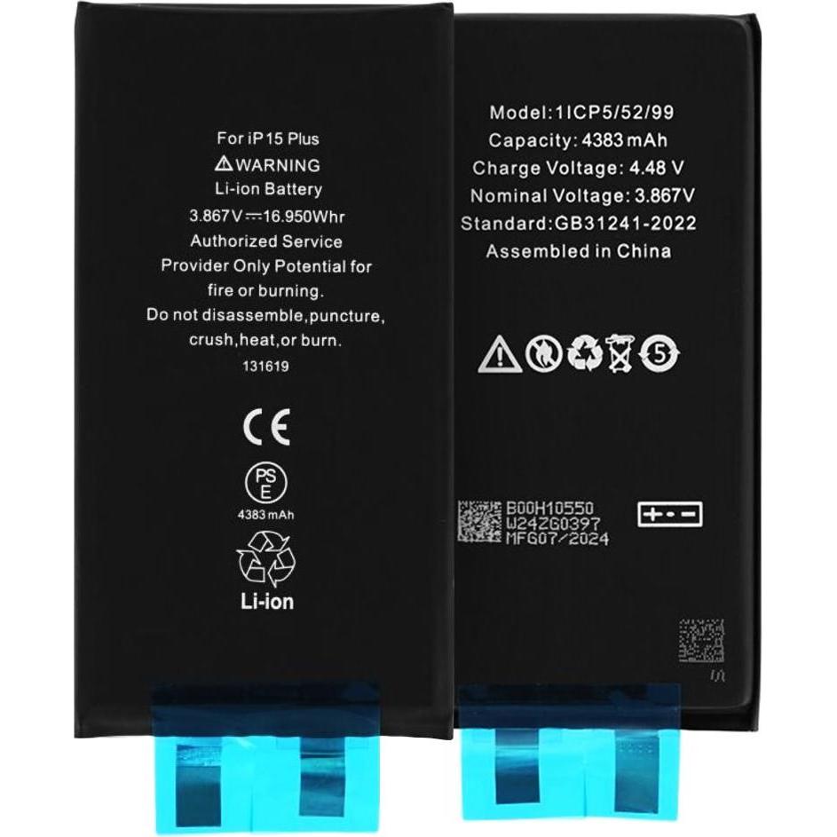 OEM - Smartphone Battery Cell (21713) - without Flex-Cable - iPhone 15 Plus - 4383mAh - Black, Batteria smartphone