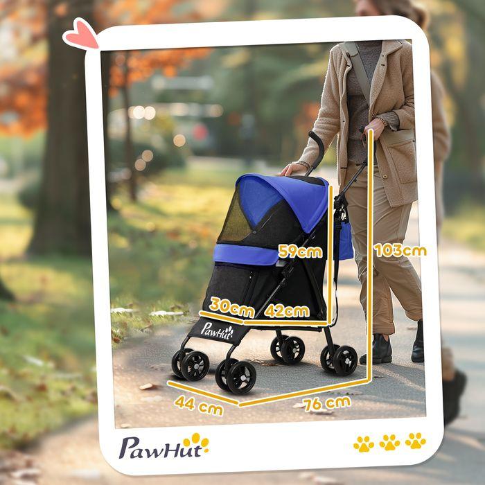 Actual product image Swisshandel24 Hundewagen Hundebuggy klappbar für Hunde & Katzen bis 4 kg Dunkelblau (Cat, Dog, Foldable, Safety closure, Washable)