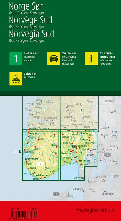 Actual product image Norway South, road and leisure map 1:250,000, freytag & berndt (freytag & berndt, German, Spanish, French, Norwegian, Czech, Dutch, Hungarian, Italian, English, Slovak)
