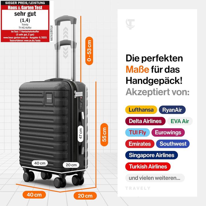 Produktbild Travely Handgepäckkoffer mit TSA Schloss (36 l)