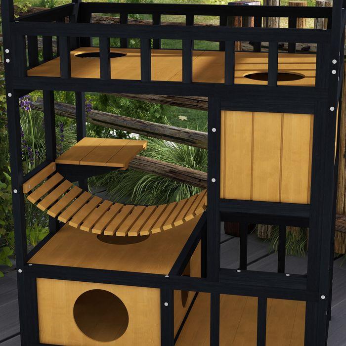 Produktbild Swisshandel24 Katzenhaus aus Holz Katzenhöhle mit Plattformen, Hängebrück für bis zu 2 Katzen (Katze)