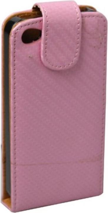 Produktbild König Design Handy Tasche Flip dünn Carbon Look für Handy iPhone 4 & 4S Pink glänzend (Apple iPhone 4, LG G4s)