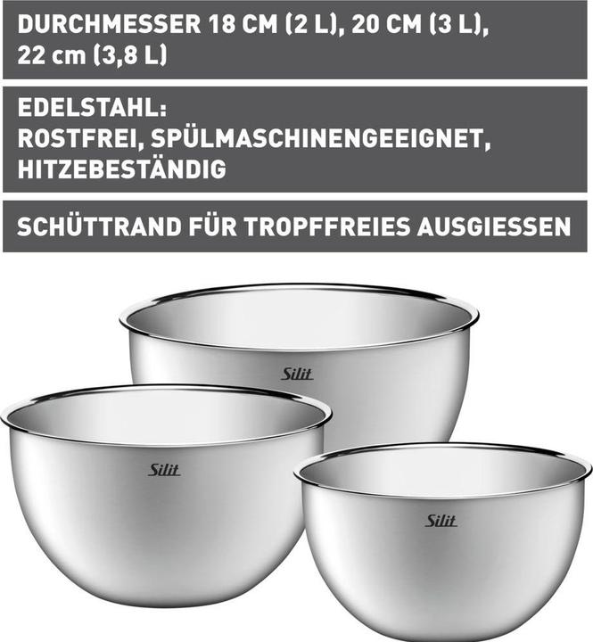 Image du produit Silit bol de cuisine (24 cm, 3.60 l, 3 x)