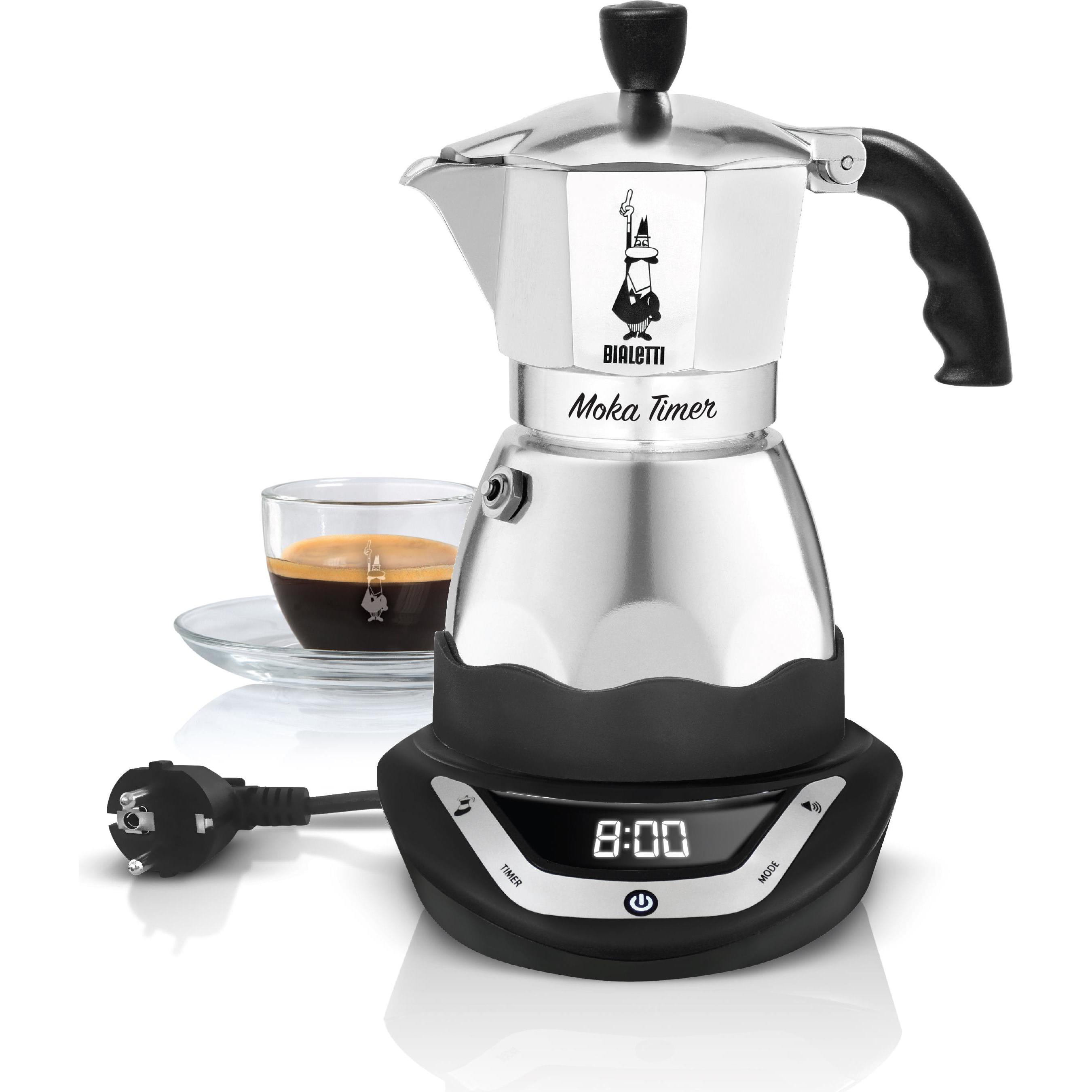 Bialetti Argento Easy Timer 6 Tazze, Caffettiera Moka,