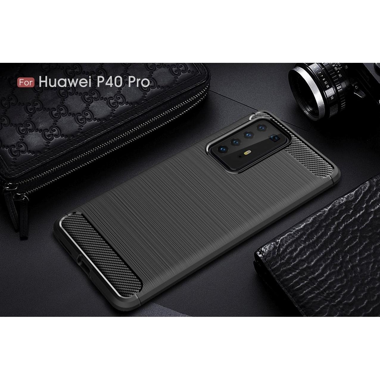 Thumbnail - Screenguard Huawei P40 Pro Hülle Carbon Brushed Soft TPU (Huawei P40 Pro+), Smartphone Hülle, Schwarz