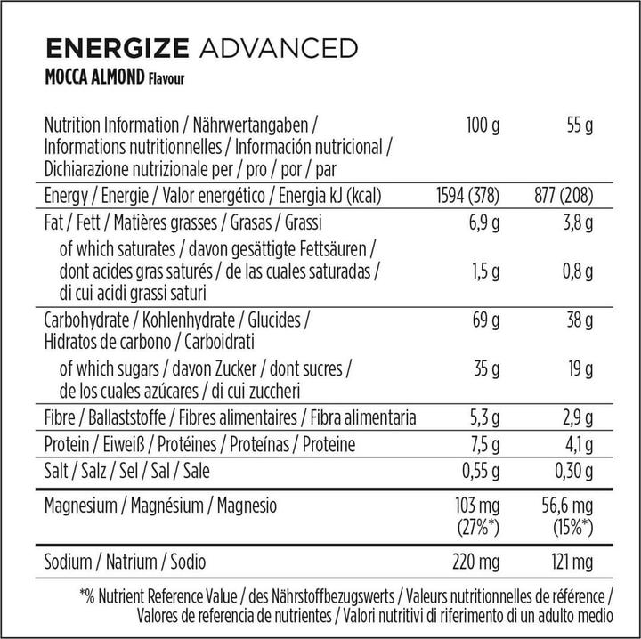 Valeurs nutritives et ingrédients Powerbar Energize Advanced (825 g, 15 pcs)
