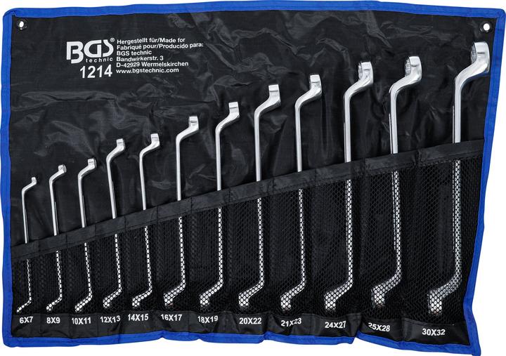 Immagine prodotto BGS Set di 12 Chiavi a doppio anello, a gomito SW 6 x 7 - 30 x 32 mm ( 1214 ) (19 mm, 6 mm, 12 mm, 24 mm, 14 mm, 22 mm, 16 mm, 23 mm, 10 mm, 21 mm, 18 mm, 27 mm, 7 mm, 17 mm, 11 mm, 15 mm, 26 mm, 30 mm, 8 mm, 28 mm, 9 mm, 29 mm, 13 mm, 20 mm, 25 mm)
