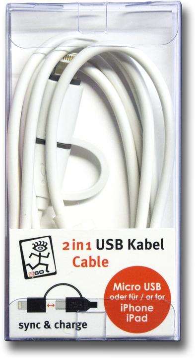Produktbild 2GO 2 in 1 USB Datenkabel-weiss-100cm für Micro-USB & Apple (1 m, USB 3.0)