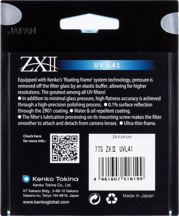 Actual product image Kenko 67.0 ZX II UV filter (67 mm, UV filter, 67 mm)