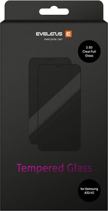 Evelatus Galaxy A32 Print Full Cover Clear Tempered Glass (1 Stück, Samsung Galaxy A32)
