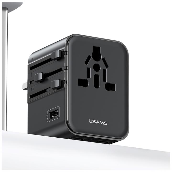 Actual product image Usams Travel Charger Adapter CC308 2xUSB-C 17W 4in1 US/AU/EU/UK black (17 W, 3 ports)