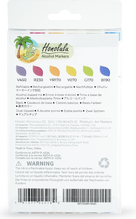 Produktbild Ohuhu Honolulu Kunstmarker (6 Stk.) - Grundfarben (Mehrfarbig, 6 x)