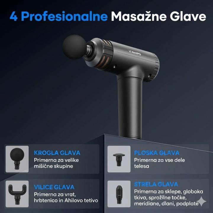 Actual product image Naipo NP-MG01 schwarz / Massagepistole Mini / 4 Aufsätze / 5 Modi / 2500 mAh / USB-C (5 Steps)